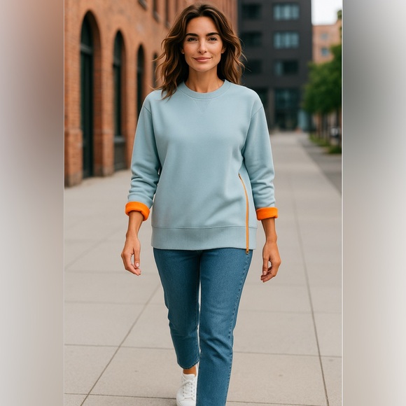 Essentiel Antwerp Blue Pullover Sweatshirt with Orange Accents - Picture 1 of 12